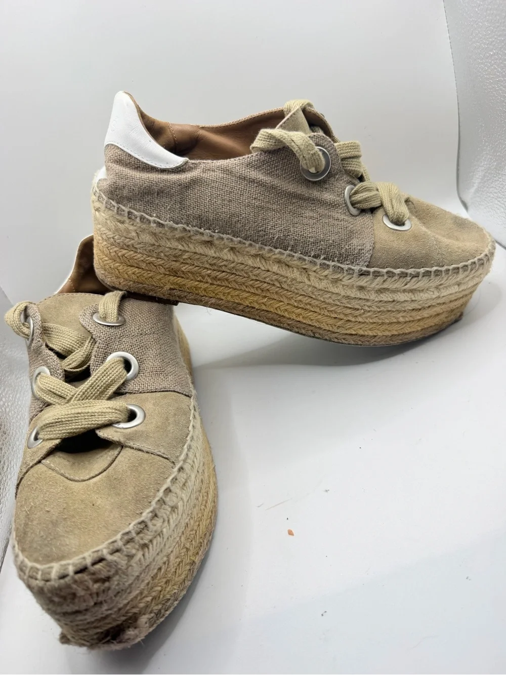 Chloe Beige Canvas & Rope Platform Espadrille Sneakers